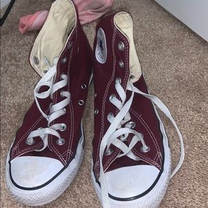 Burgundy hightop converse